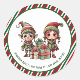 Weihnachtself Custom Holiday Rücksendeadresse Runder Aufkleber