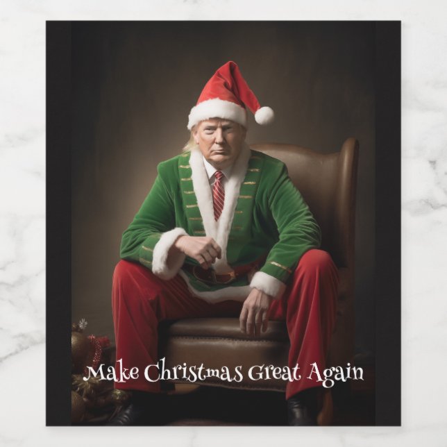 Weihnachtself Donald Trump Weinetikett (Einzelnes Label)