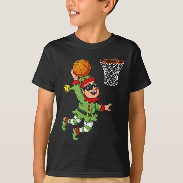 Weihnachtself Dunkeln ein Basketball Spaß Jungs Ki T-Shirt (Vorderseite)