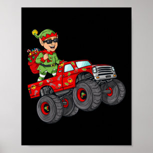 Weihnachtself fährt auf Monstertruck Jungen Kinder Poster