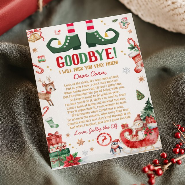 Weihnachtself Farewell Goodbye Letter Card Einladung (Elf Christmas Goodbye Letter Card)