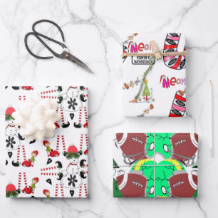 Weihnachtself, Fußball, Katzenwaschpapier Geschenkpapier Set