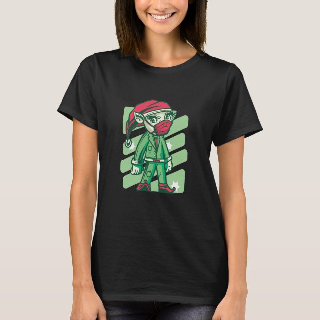 Weihnachtself-Gesicht Maske Büro Humor qu T-Shirt (Vorderseite)