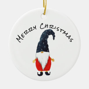 Weihnachtself, Gnom mit blauem Hut-Anhänger Keramik Ornament