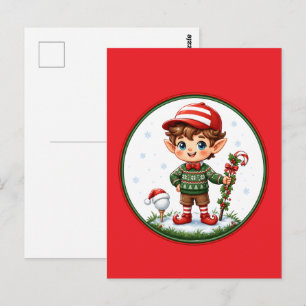 Weihnachtself-Golfer Süßes Weihnachtsbaum-Ornament Postkarte