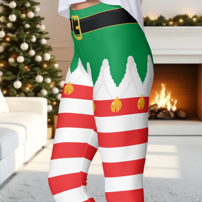 Weihnachtself Grün und Roter Streifen Urlaub Leggings (Von Creator hochgeladen)