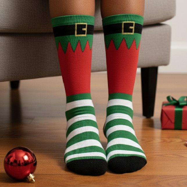 Weihnachtself Grüne Streifen Rot Socken (Santa's Elf Christmas Green Striped Red Socks
)