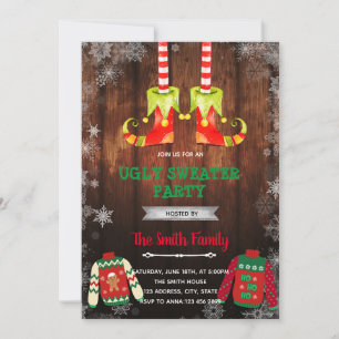 Weihnachtself hässliches Pullover-Thema Einladung