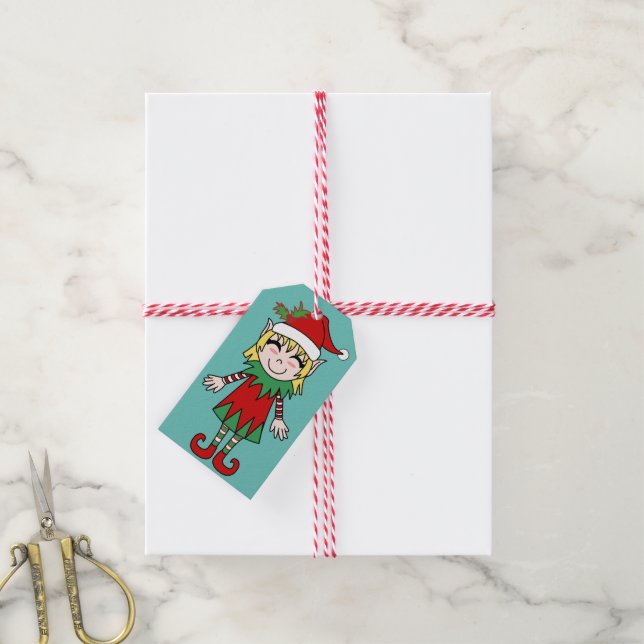 Weihnachtself-Helfermädchen Geschenkanhänger (Mit Garn)