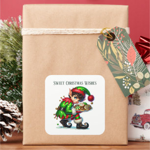 Weihnachtself hinzufügen Nachricht Sweet Christmas Quadratischer Aufkleber