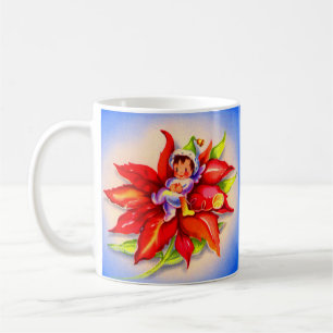 Weihnachtself in einer Poinsettie Kaffeetasse