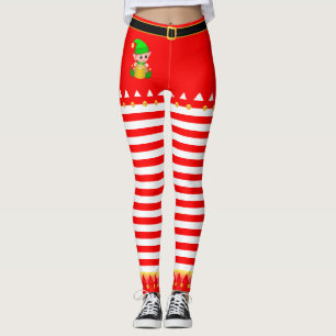 Weihnachtself & Jingle Bells on Red White Striping Leggings