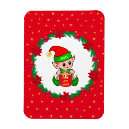 Weihnachtself, Kiefernkranz, Poinsettias & Sterne Magnet