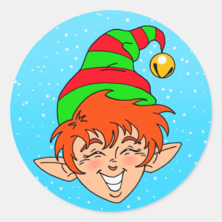 Weihnachtself lächeln runder aufkleber