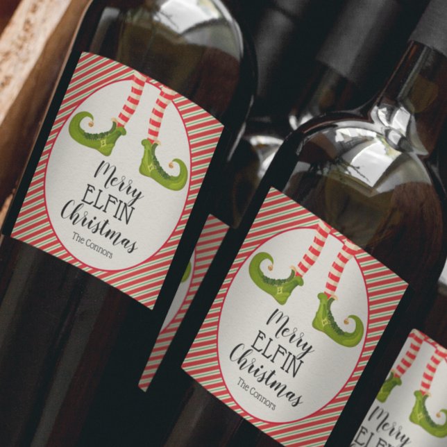 Weihnachtself Legs Urlaub Weinetikett (Christmas Elf Legs Holiday Wine Bottle Labels)