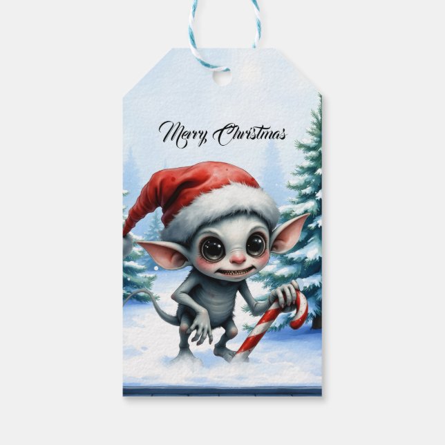 Weihnachtself mit Candy Cane Geschenkanhänger (Rückseite)