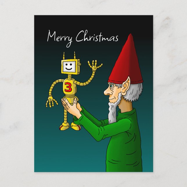 Weihnachtself mit dem schwenkbaren Roboter Postkarte (Vorderseite)