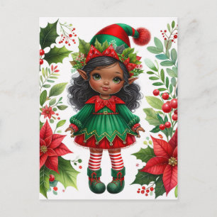 Weihnachtself mit dunkler Hautfarbe Postkarte