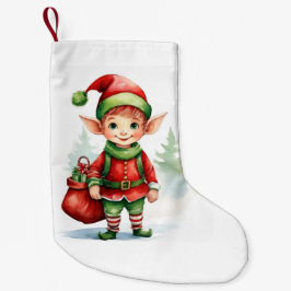 Weihnachtself mit einem Sack von Geschenken Kleiner Weihnachtsstrumpf