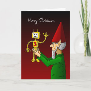 Weihnachtself mit einem Spielzeugrobot Feiertagskarte