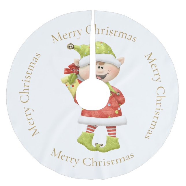 Weihnachtself mit Gegenwart Polyester Weihnachtsbaumdecke (Vorderseite)