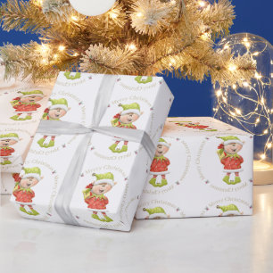 Weihnachtself mit Geschenk Geschenkpapier