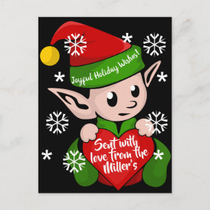 Weihnachtself mit Herz Vintage-Bild Postkarte