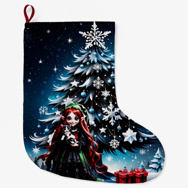 Weihnachtself mit Kitten. Großer Weihnachtsstrumpf (Vorderseite)