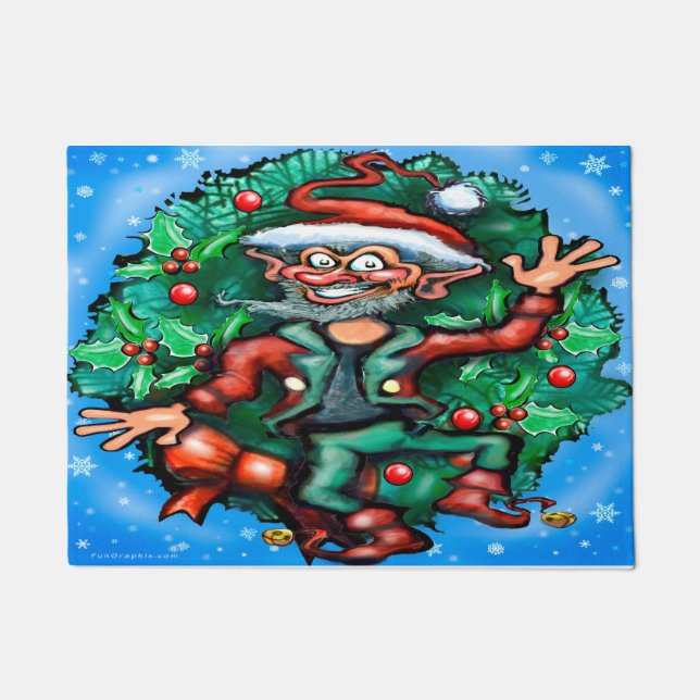 Weihnachtself mit Kraut Fußmatte (Vorderseite)