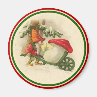 Weihnachtself mit Pilz im Vintage-Stil Magnet