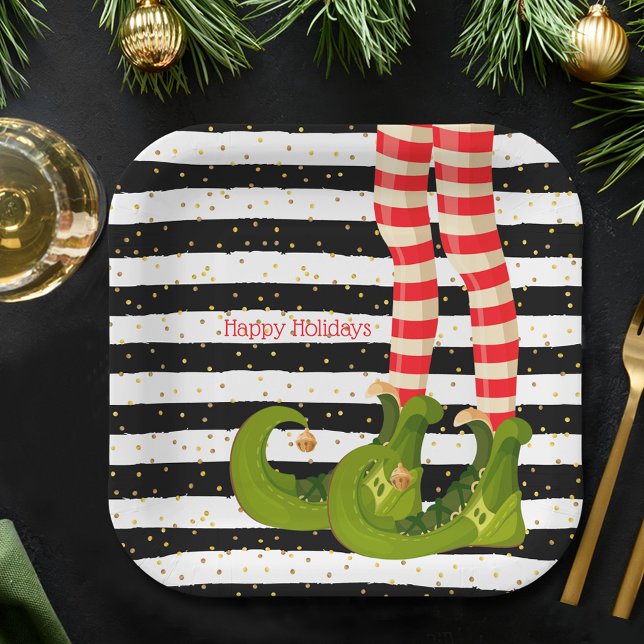 Weihnachtself Pappteller (Christmas Elf Legs on Stripes Holiday Paper Plates)