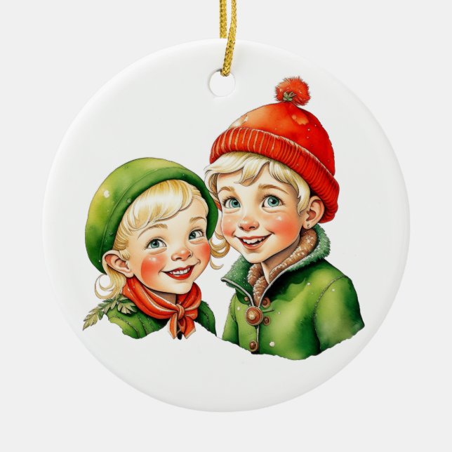 Weihnachtself Personalisiert Keramik Ornament (Vorne)