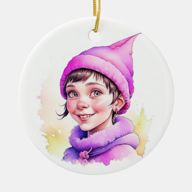 Weihnachtself Personalisiert Keramik Ornament (Vorne)