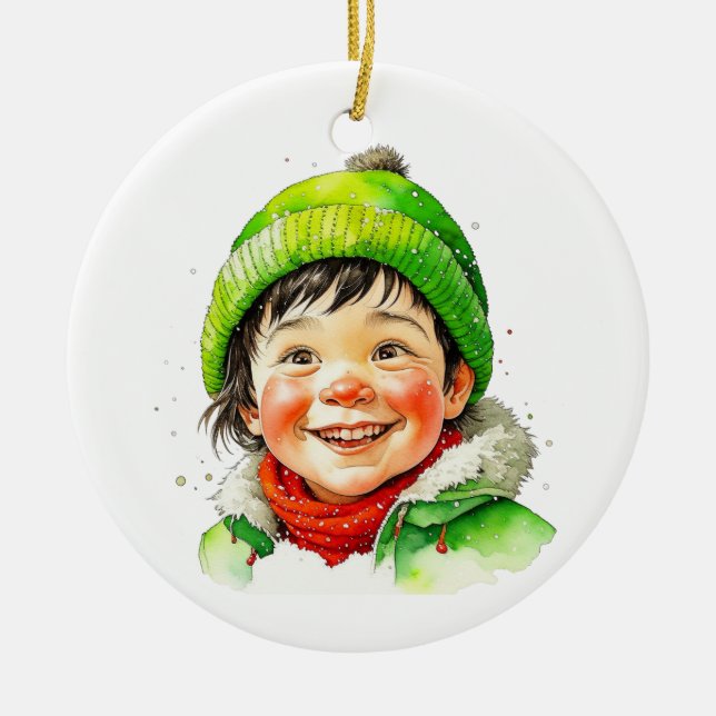 Weihnachtself Personalisiert Keramik Ornament (Vorne)