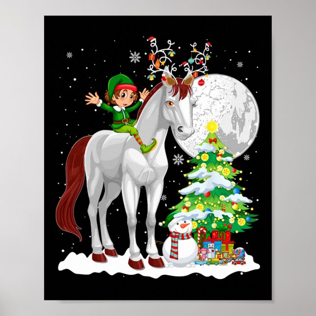 Weihnachtself Reitpferd Rentier Reitpferd Snowman  Poster (Vorne)