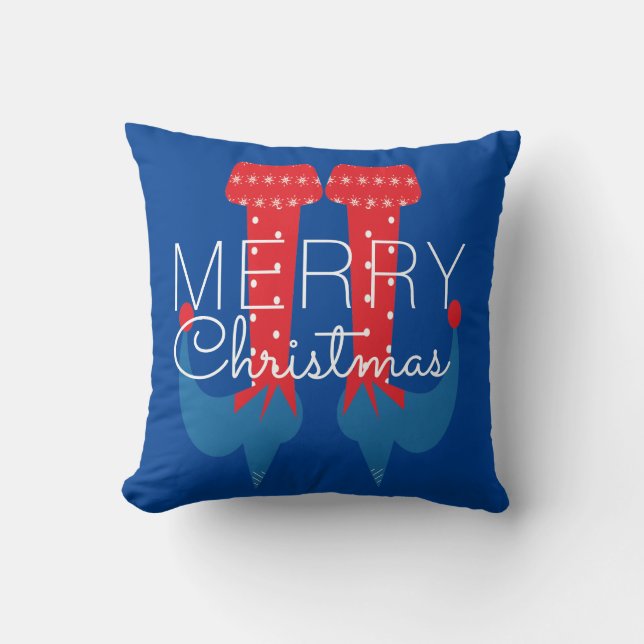 Weihnachtself Rot Blau Skript Schneeflocke  Kissen (Vorderseite)