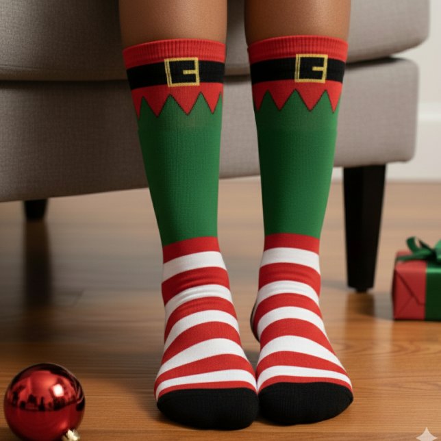 Weihnachtself Rot-Grün-Gestreift Socken (Santa's Elf Christmas Red Striped Green Socks
)