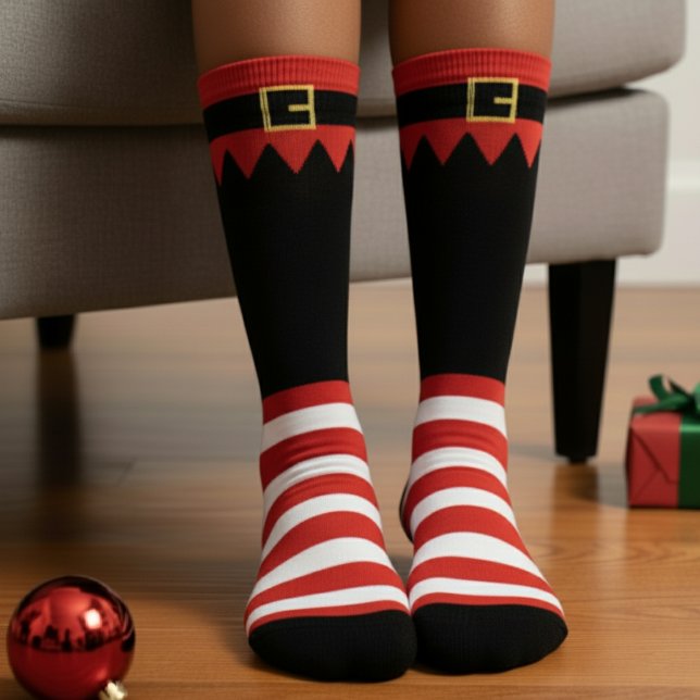 Weihnachtself Rot Schwarz Gestreift Socken (Santa's Elf Christmas Red Striped Black Socks
)