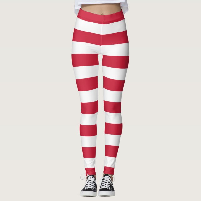 Weihnachtself-rote und weiße Streifen Leggings (Vorderseite)