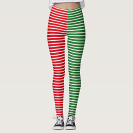Weihnachtself-rotes und grünes gestreiftes leggings