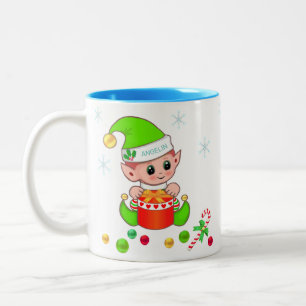 Weihnachtself, Schneeflocken und Weihnachtsbällche Zweifarbige Tasse