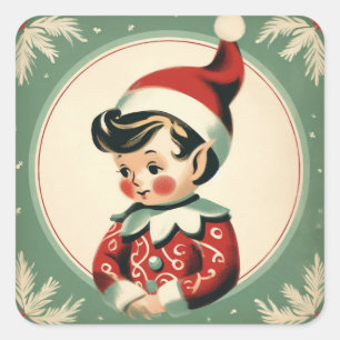 Weihnachtself Süß Vintage-Feiertag Quadratischer Aufkleber