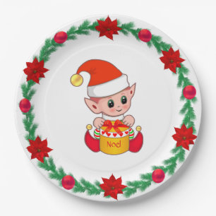 Weihnachtself, Tannenreif, Weihnachtssterne & Kuge Pappteller