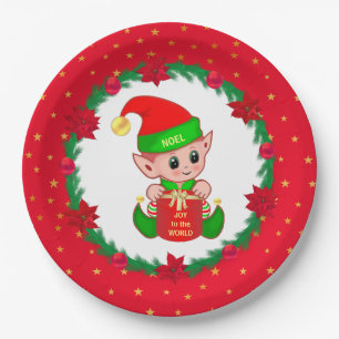 Weihnachtself, Tannenreif, Weihnachtssterne & Ster Pappteller