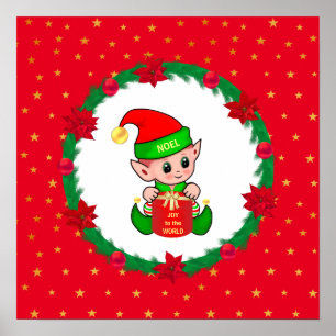 Weihnachtself, Tannenreif, Weihnachtssterne & Ster Poster