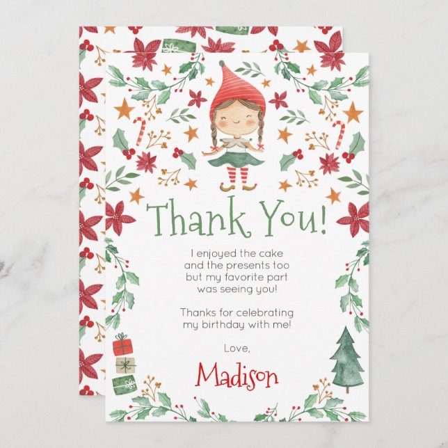 Weihnachtself Vielen Dank Karten (Vorne/Hinten)