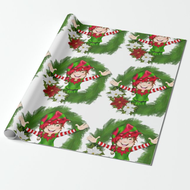 Weihnachtself-Weihnachtsgeschenk-Verpackung Geschenkpapier (Ungerollt)