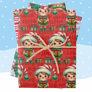 Weihnachtself - Weihnachtsmann 3 Geschenkpapier Set