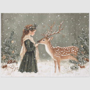 Weihnachtselfe und Winterdecoupage von Hirschen Seidenpapier