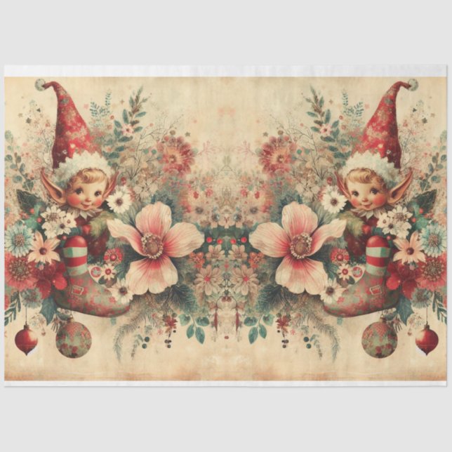 Weihnachtselfen & Florals Dekoupage Seidenpapier (Vorderseite)